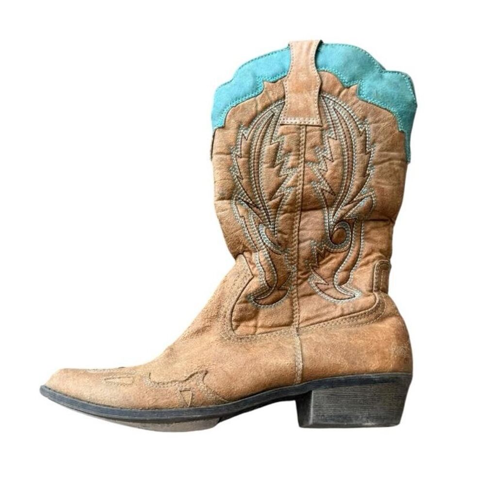 Coconuts Cimmaron Brown & Teal Cowboy Boots Size 8 Western boho